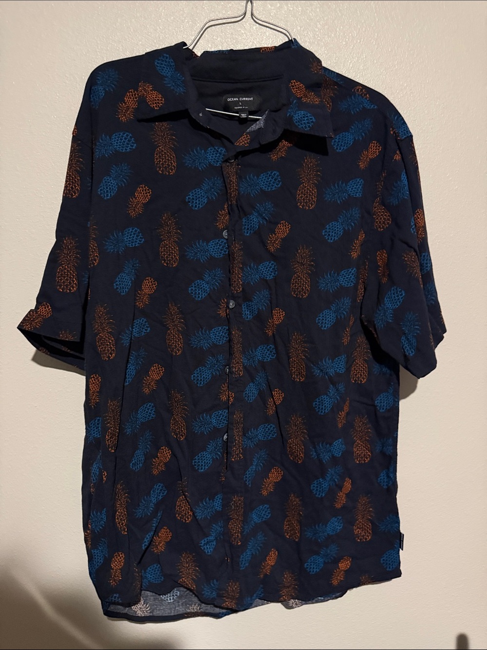 Ocean Current Navy Short-Sleeve Pineapple Print Button-Up Shirt